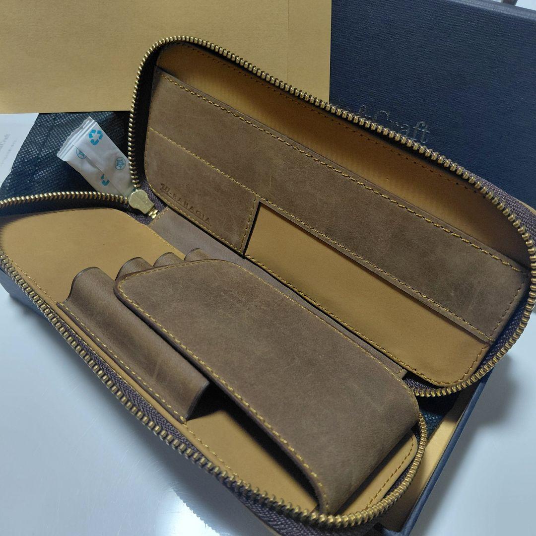 新品！ バハギア ペンケース クレイジーホース オリーブブラウン ラウンド