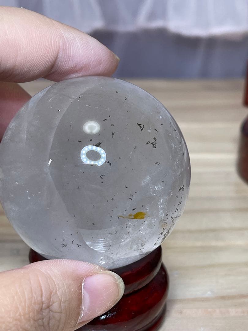 天然石　 レインボー アイリスクォーツ　緑幽霊　共生 水晶丸玉 スフィア