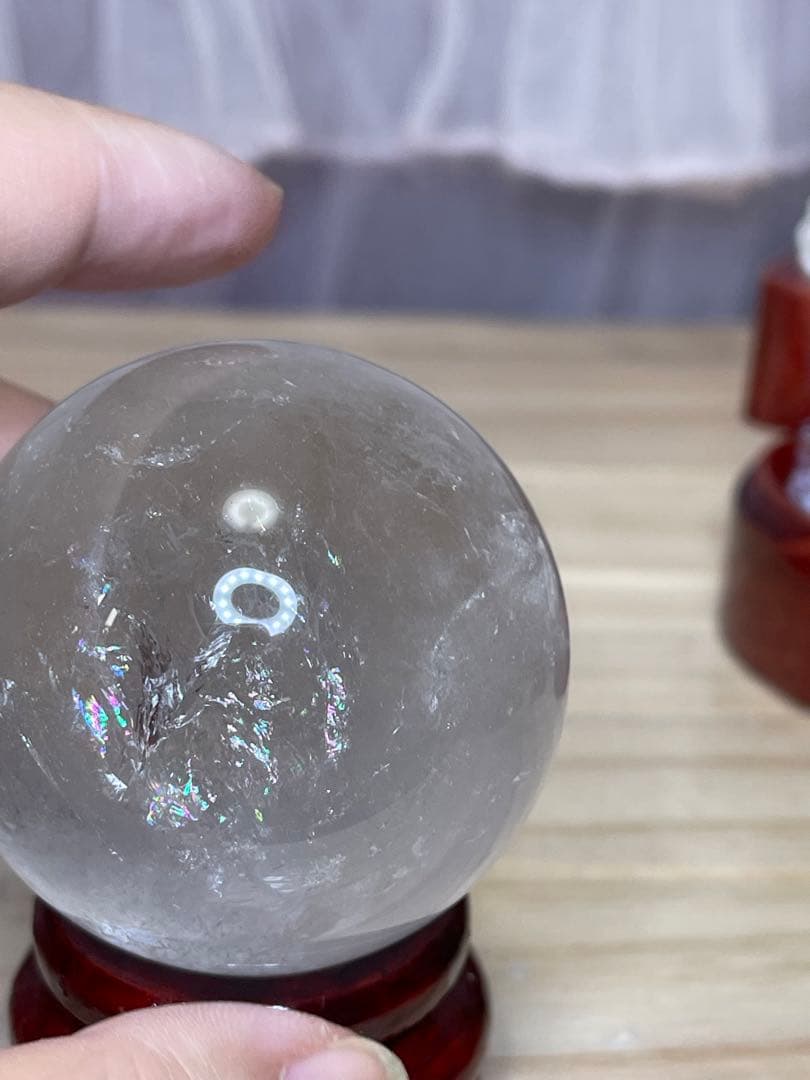 天然石　 レインボー アイリスクォーツ　緑幽霊　共生 水晶丸玉 スフィア