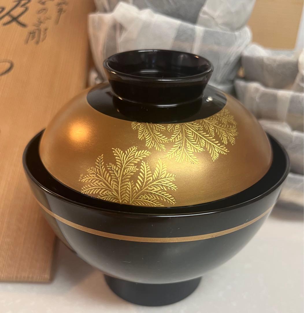 【希少】【新品・未使用品】輪島塗　しのぶ彫り　お椀　5客