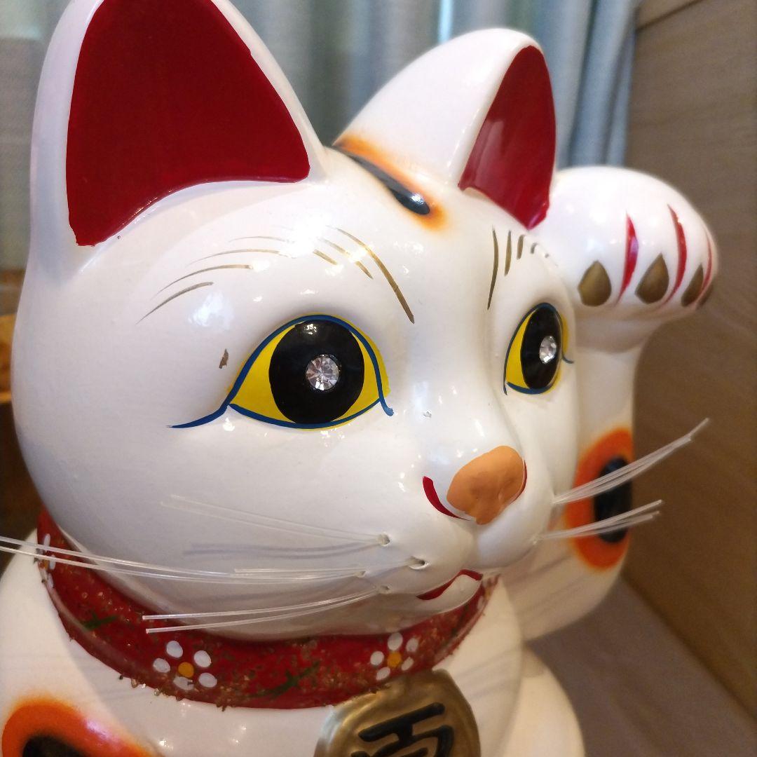 超特大　白猫　招き猫　まねきねこ　貯金箱　縁起物　昭和レトロ　猫　置物　魔除け