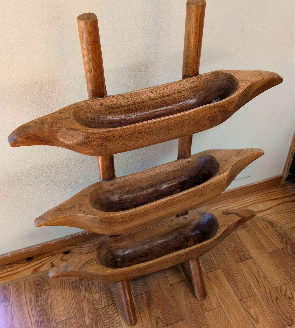 バリ家具　舟形三段棚