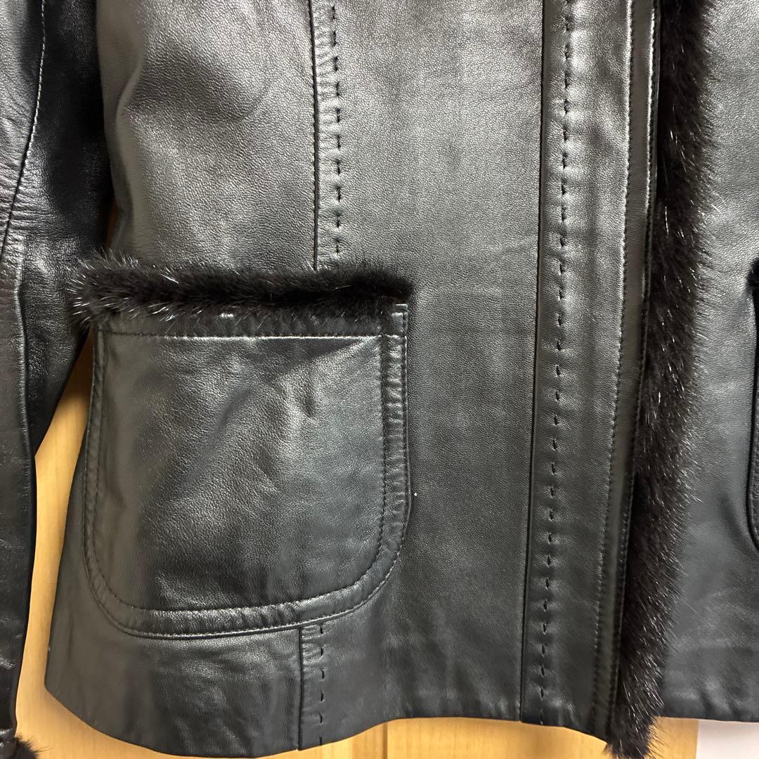 courrèges ブラックレザージャケット　ミンク
