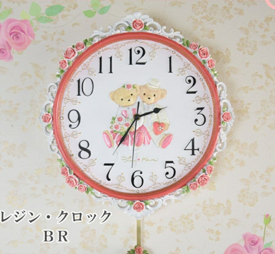 要問い合せ♥️大人可愛い時計♥️プリンセス　薔薇　ローズ　ベア　クマ　振り子時計
