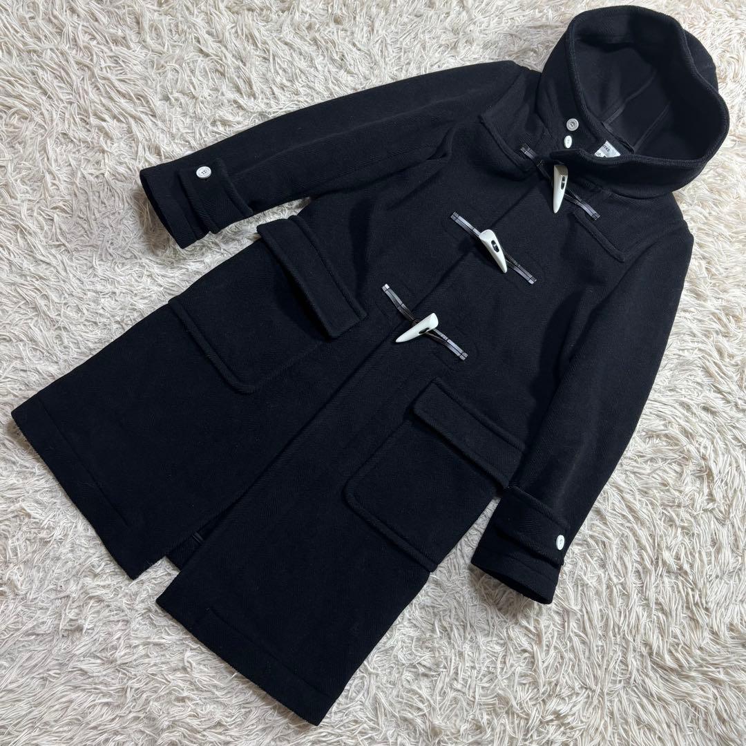 HYKE ハイク　ダッフルコート ヘリンボーン　白トグル　ブラック　サイズ2