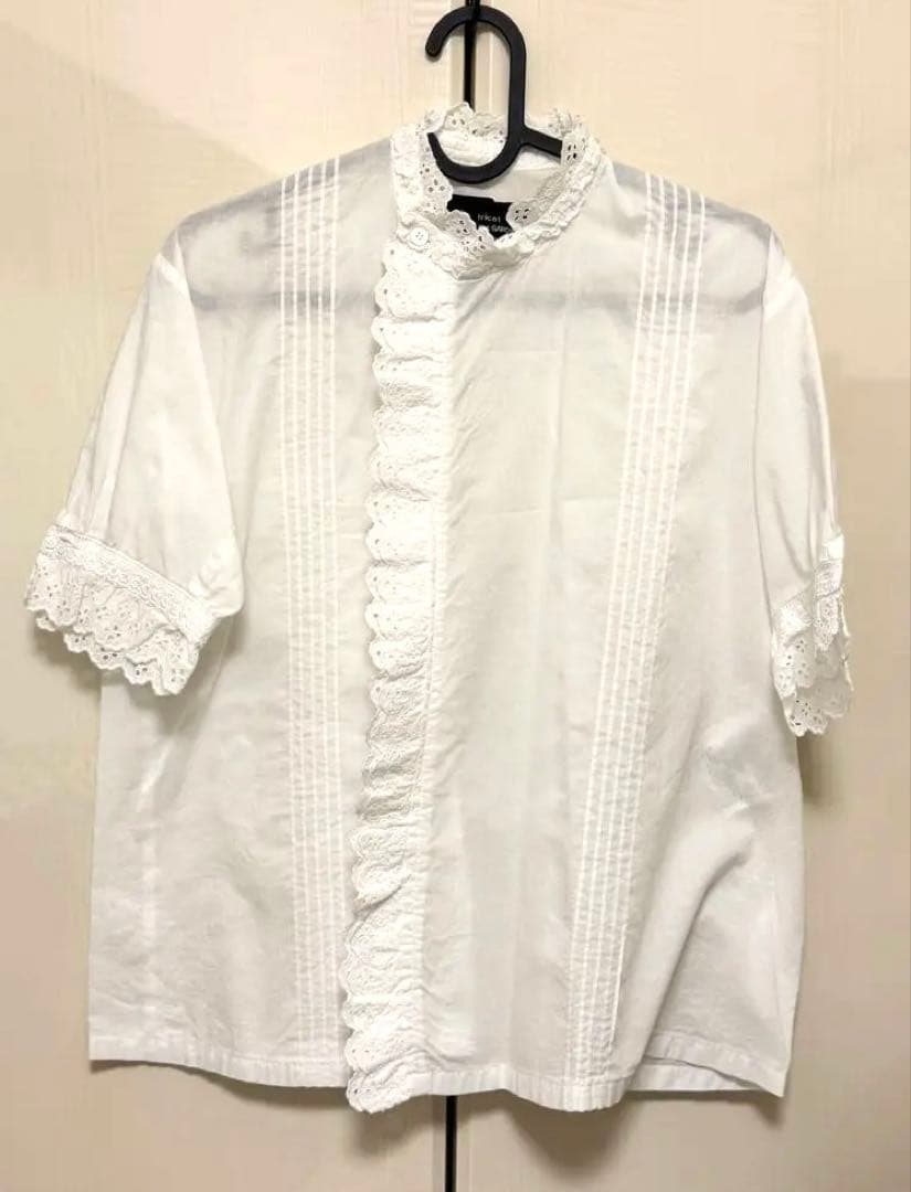 トリコ•コムデギャルソン　フリル半袖シャツ　白　M