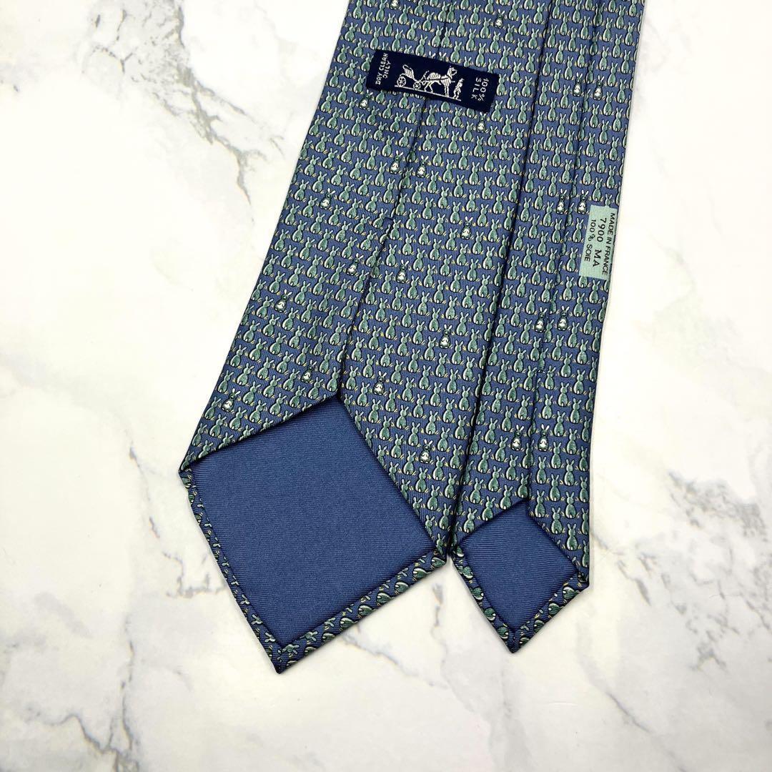 ◆良品◆HERMES エルメス ネクタイ 水色 うさぎ柄 カジュアル