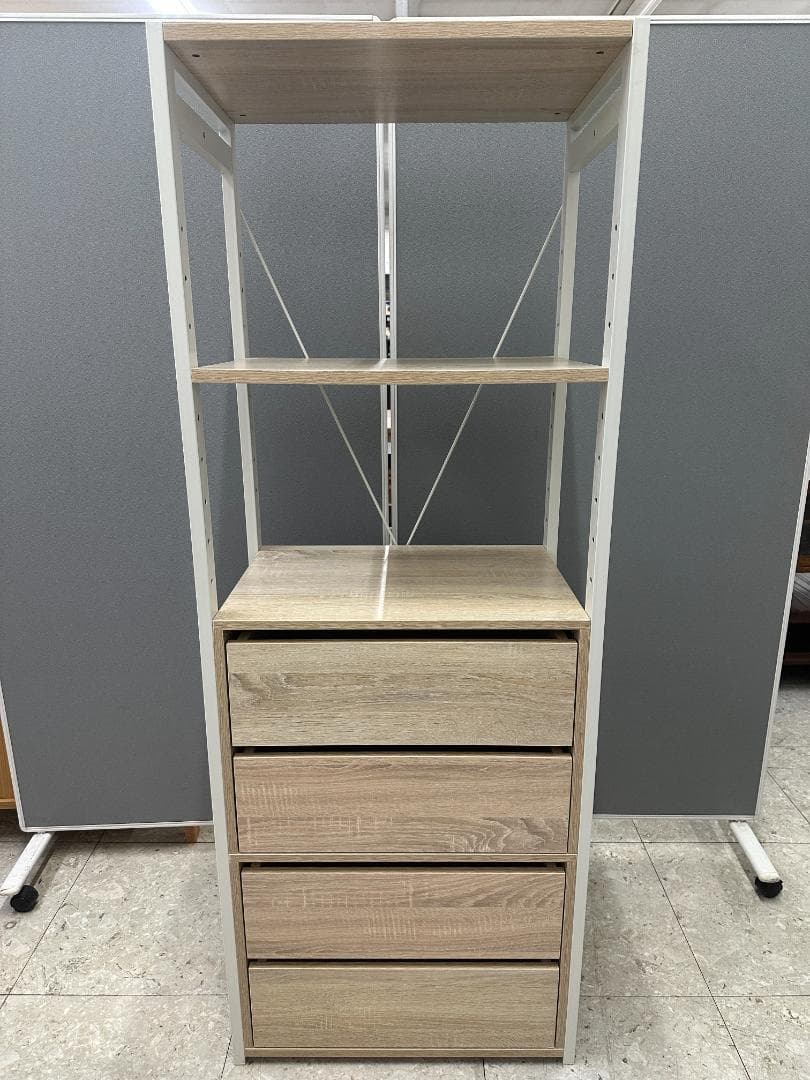 LOWYA　シェルフ　4段引き出し付き　ベージュ