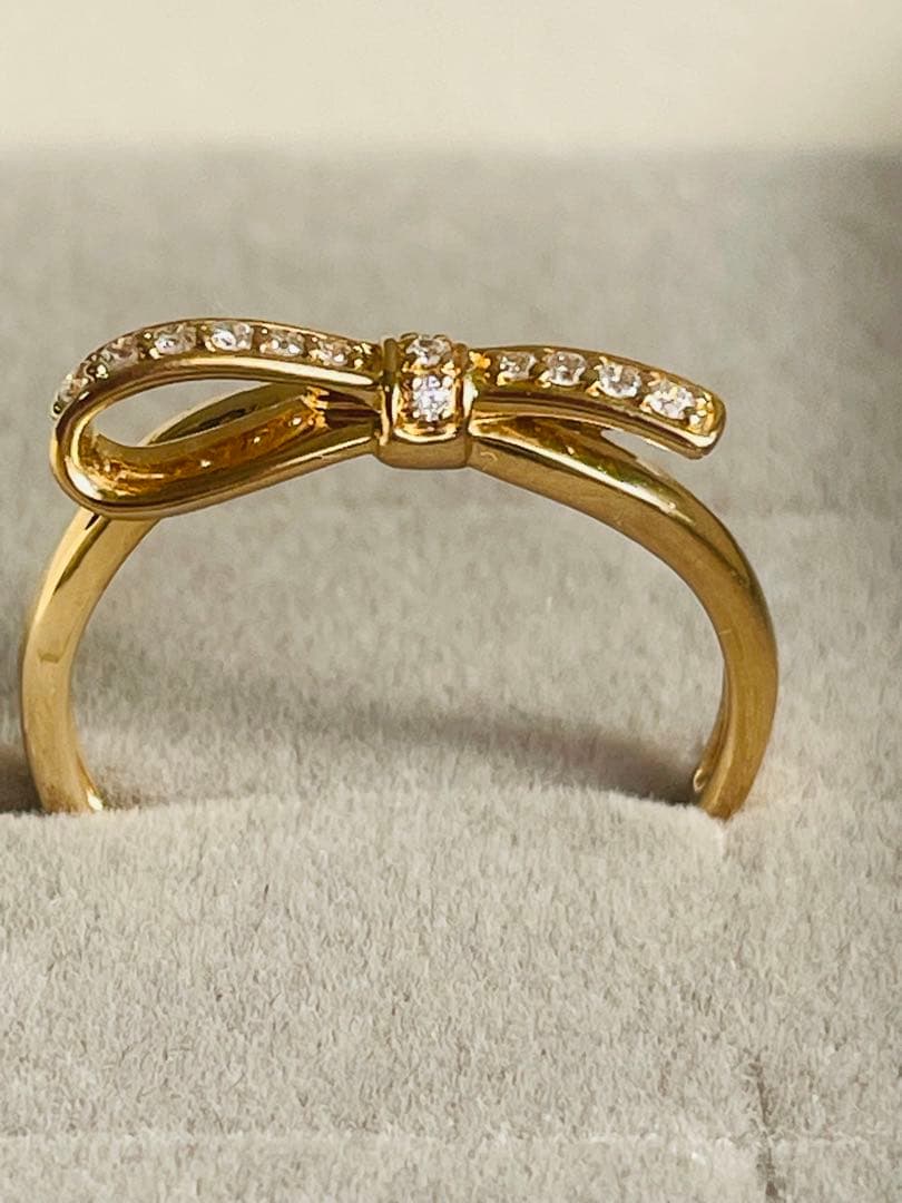 ほぼ未使用✨現行品✨　K18YG ダイヤモンド　リボンリング　9号【保証書あり】