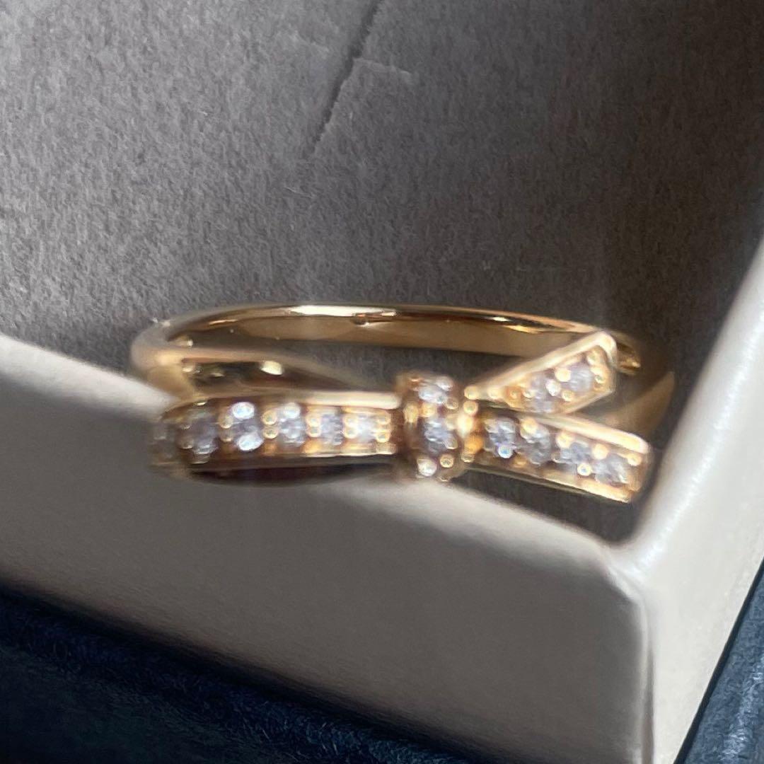 ほぼ未使用✨現行品✨　K18YG ダイヤモンド　リボンリング　9号【保証書あり】