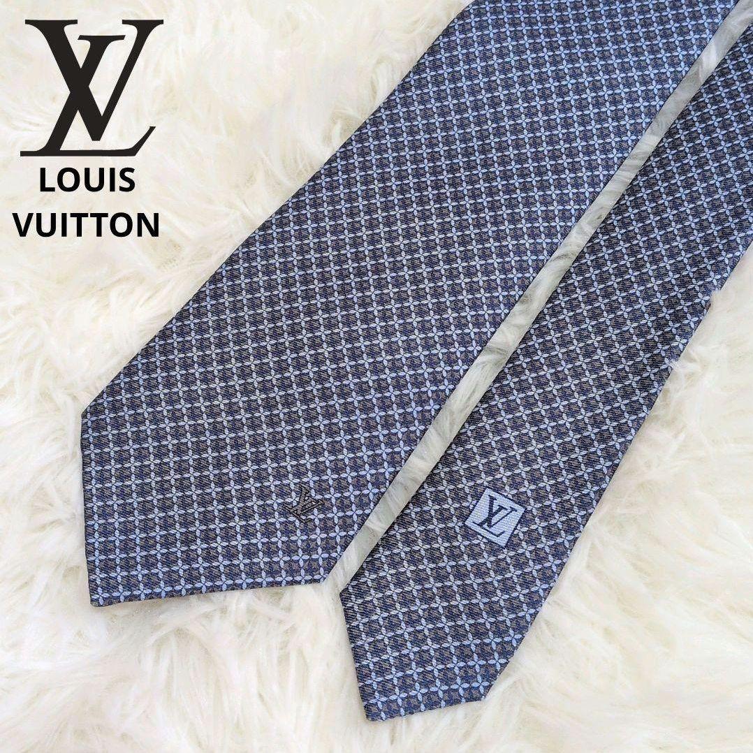 未使用美品✨ルイヴィトン ネクタイ ロゴ モノグラム チェック ブルー