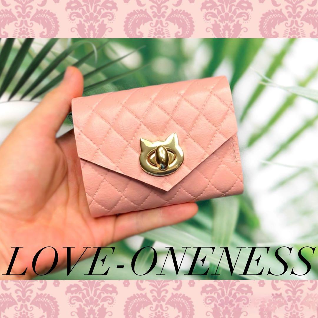 ❤【可愛さ×高級感♪】お洒落可愛い猫の総本革コンパクトミニ財布 桜色 薄ピンク