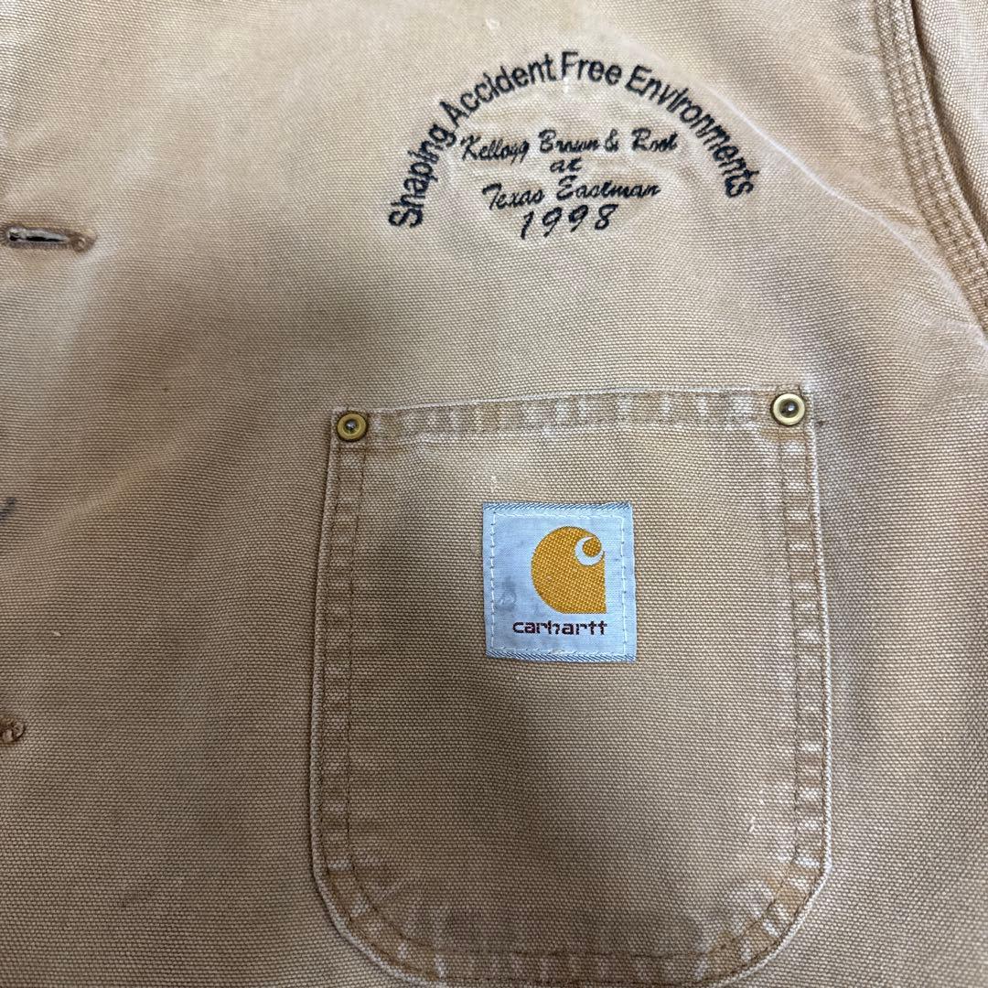 カーハート ダックジャケット　カバーオール　企業刺繍　薄茶