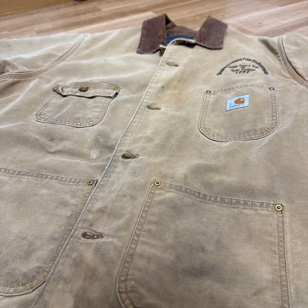 カーハート ダックジャケット　カバーオール　企業刺繍　薄茶