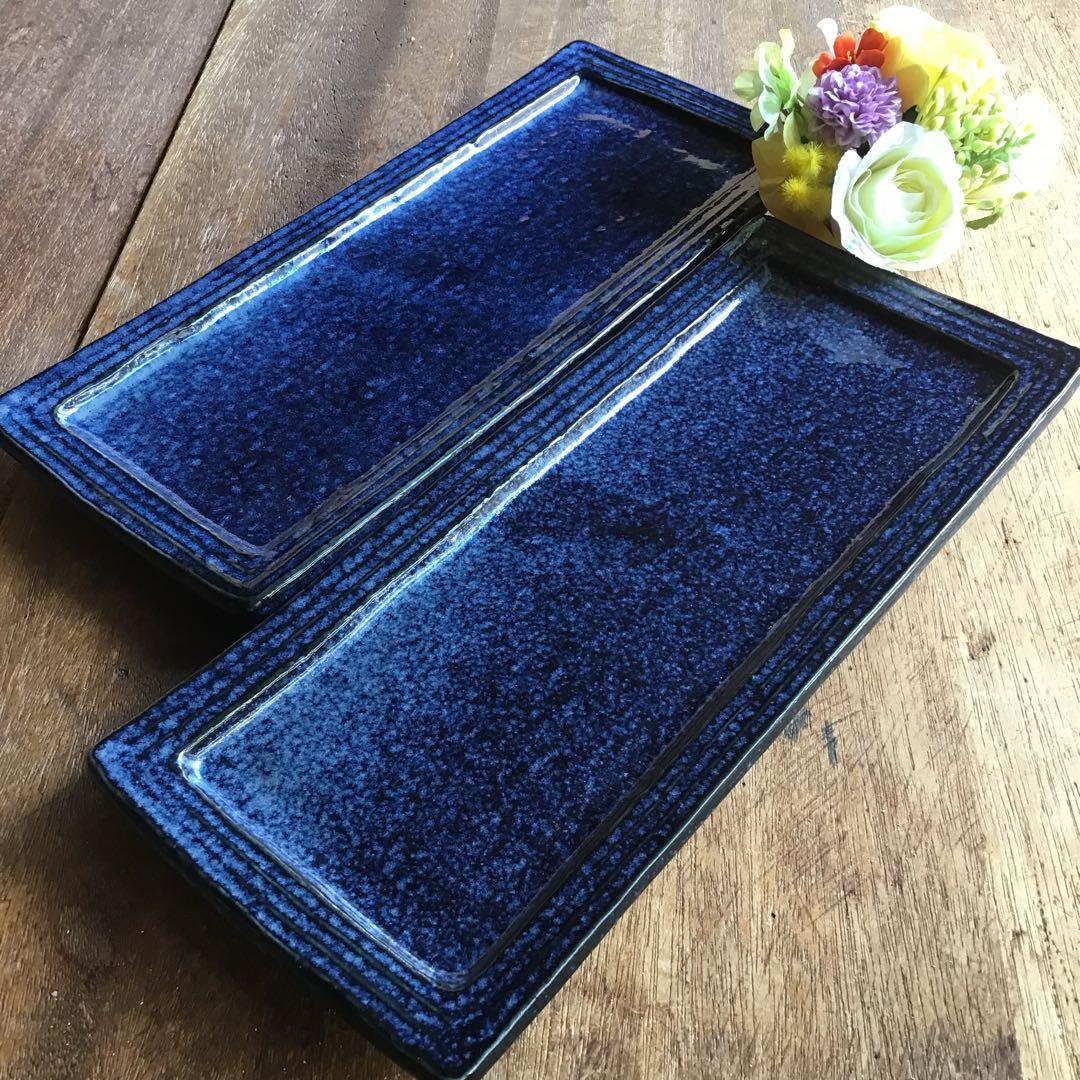 サクラ草です。新品美濃焼　コバルトリム長皿　焼き物皿ペア2枚セット他