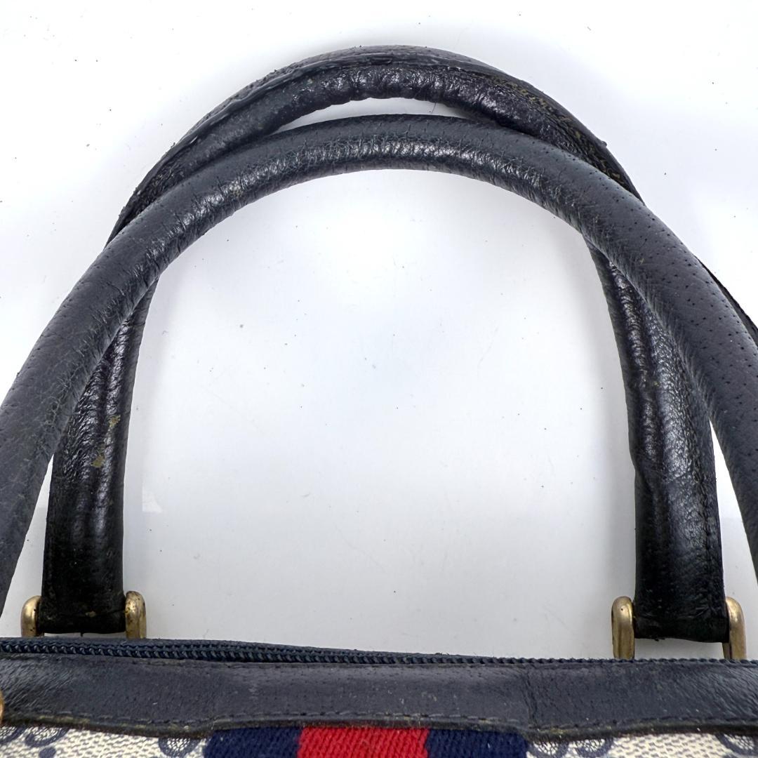 オールドグッチ ミニボストンバッグ GGスプリーム シェリーライン 紺色