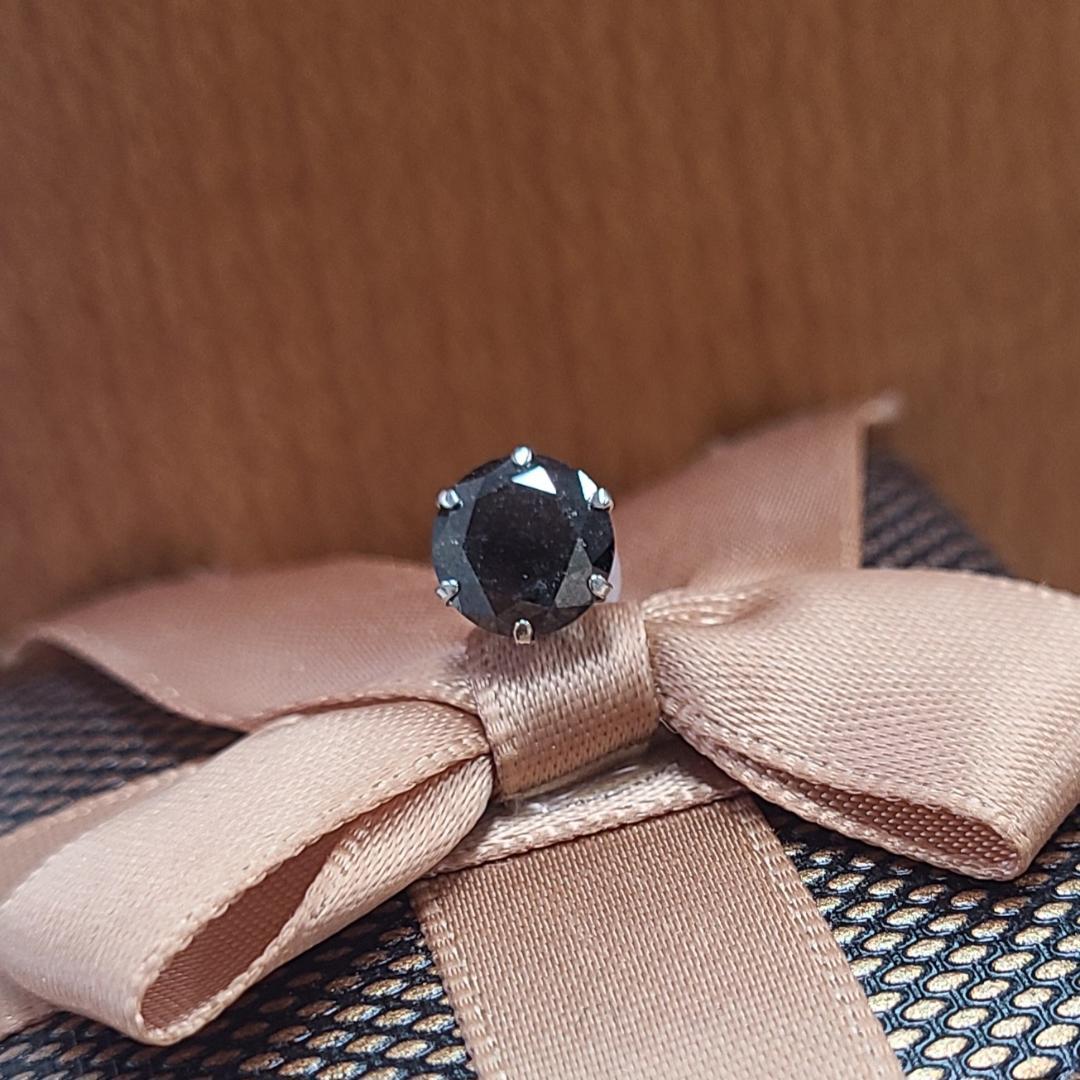 男女兼用 1.35ct ブラック ダイヤモンド Pt900 片耳 ピアス 鑑別