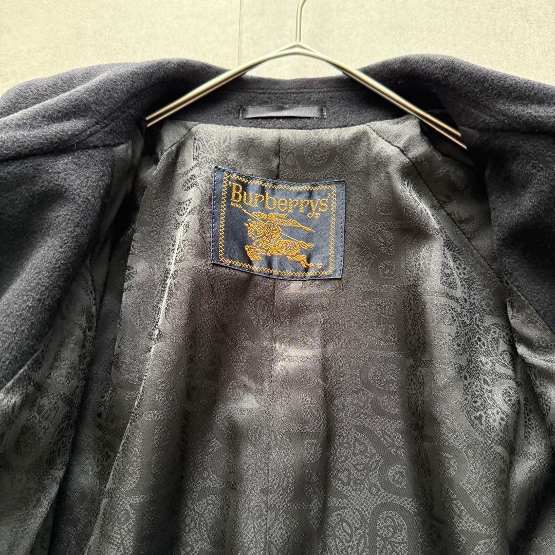 バーバリーズ　ロングコート　ロゴボタン　ホースロゴ　アンゴラ100％　黒　9