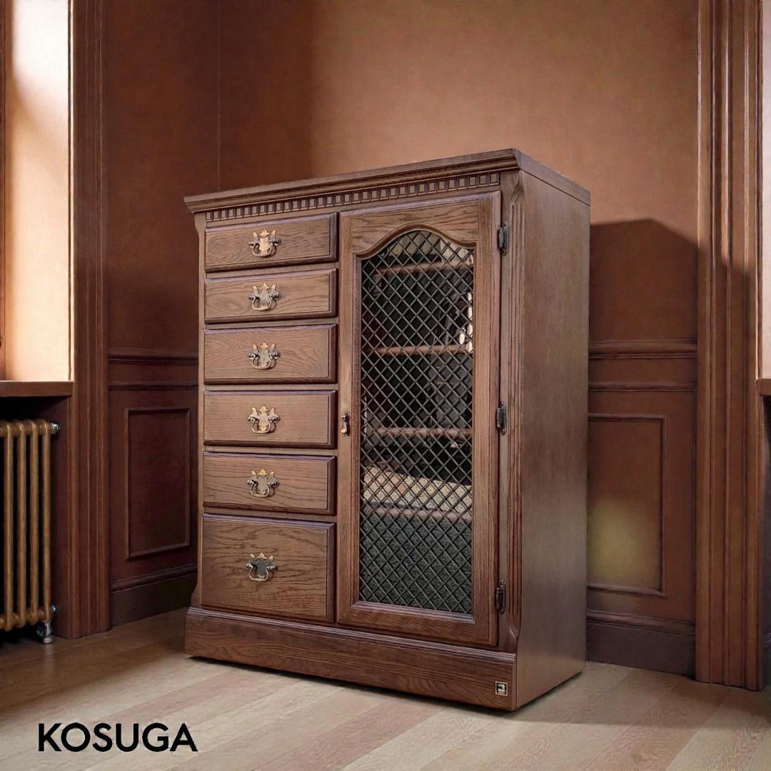 コスガ チェスト オーク材　ガラス扉　収納 クラシックブラウン ヨーロピアン