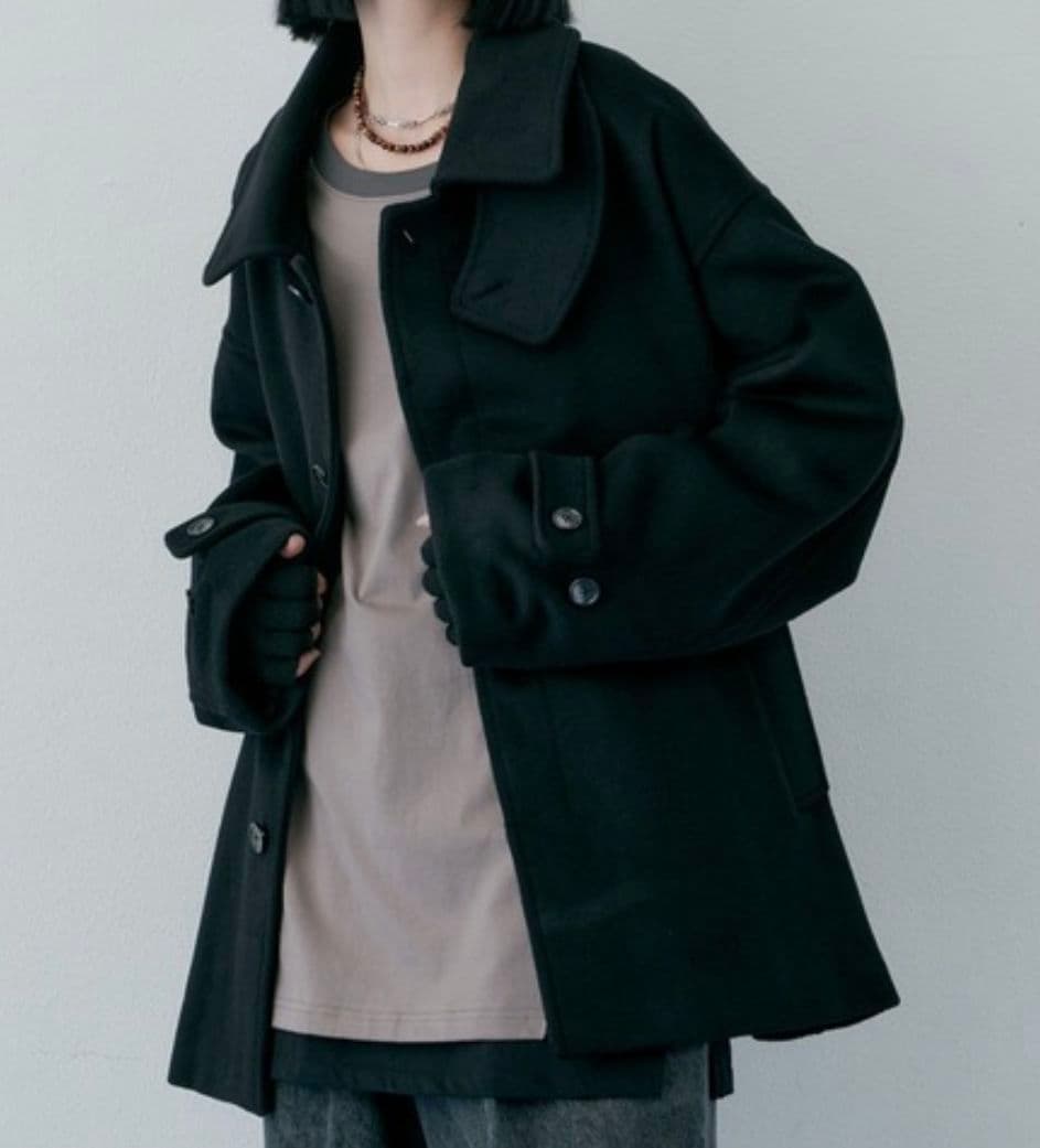 AIVER ステンカラーコート W70ラムタッチウールショートバルマカーンコート