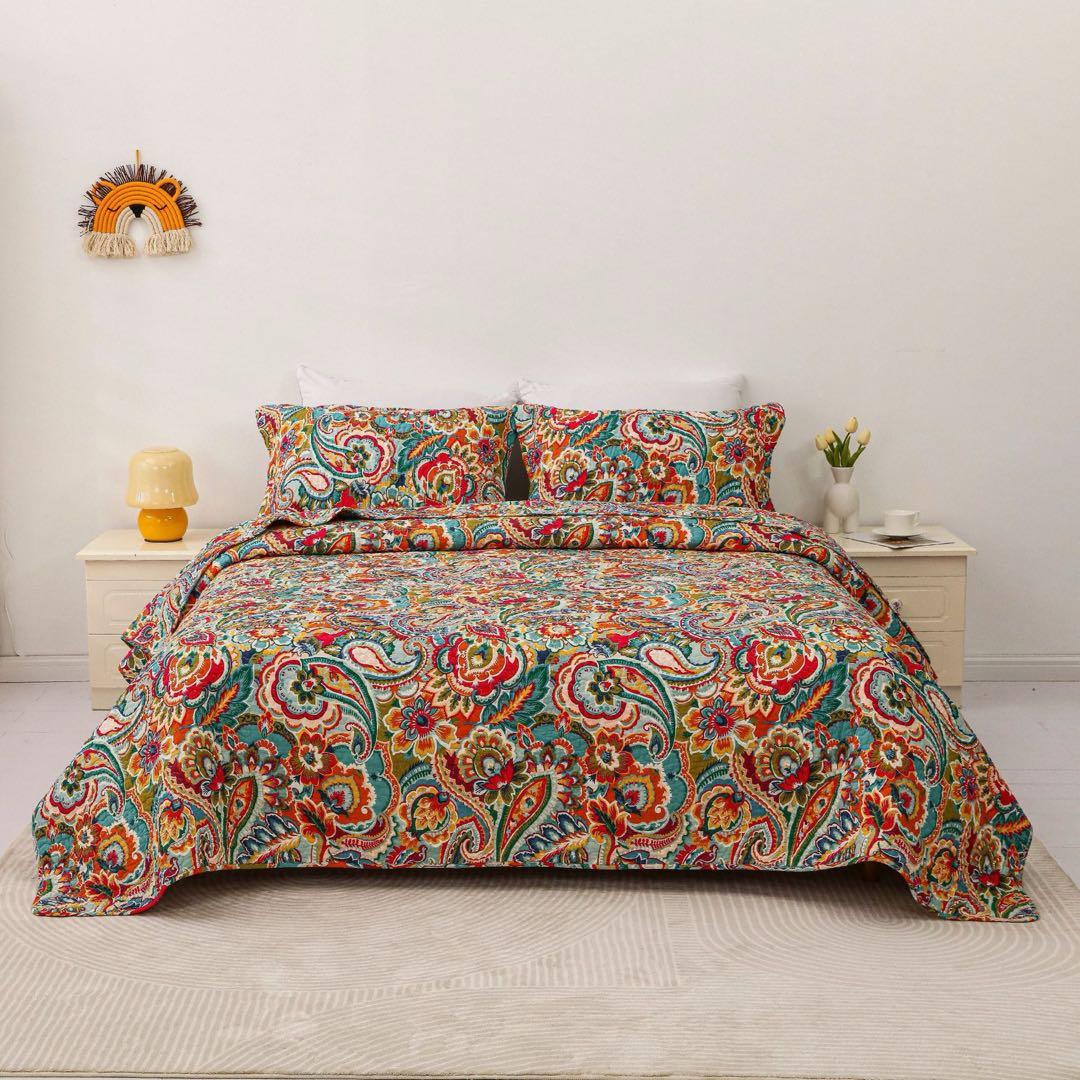 キルトベッドカバー3点セット綿マルチカバー キルティング 857