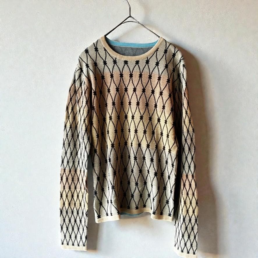 幾何学模様 長袖ニットセーター