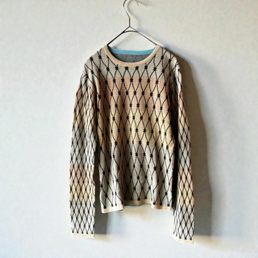 幾何学模様 長袖ニットセーター