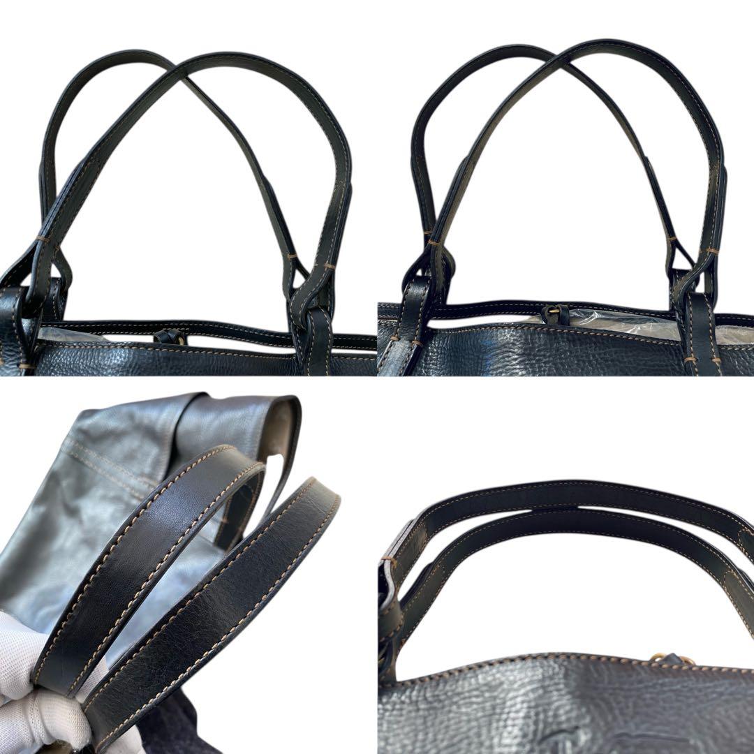 genten ゲンテン【美品】シボ革 シュリンクレザー トートバッグ 工具ロゴ