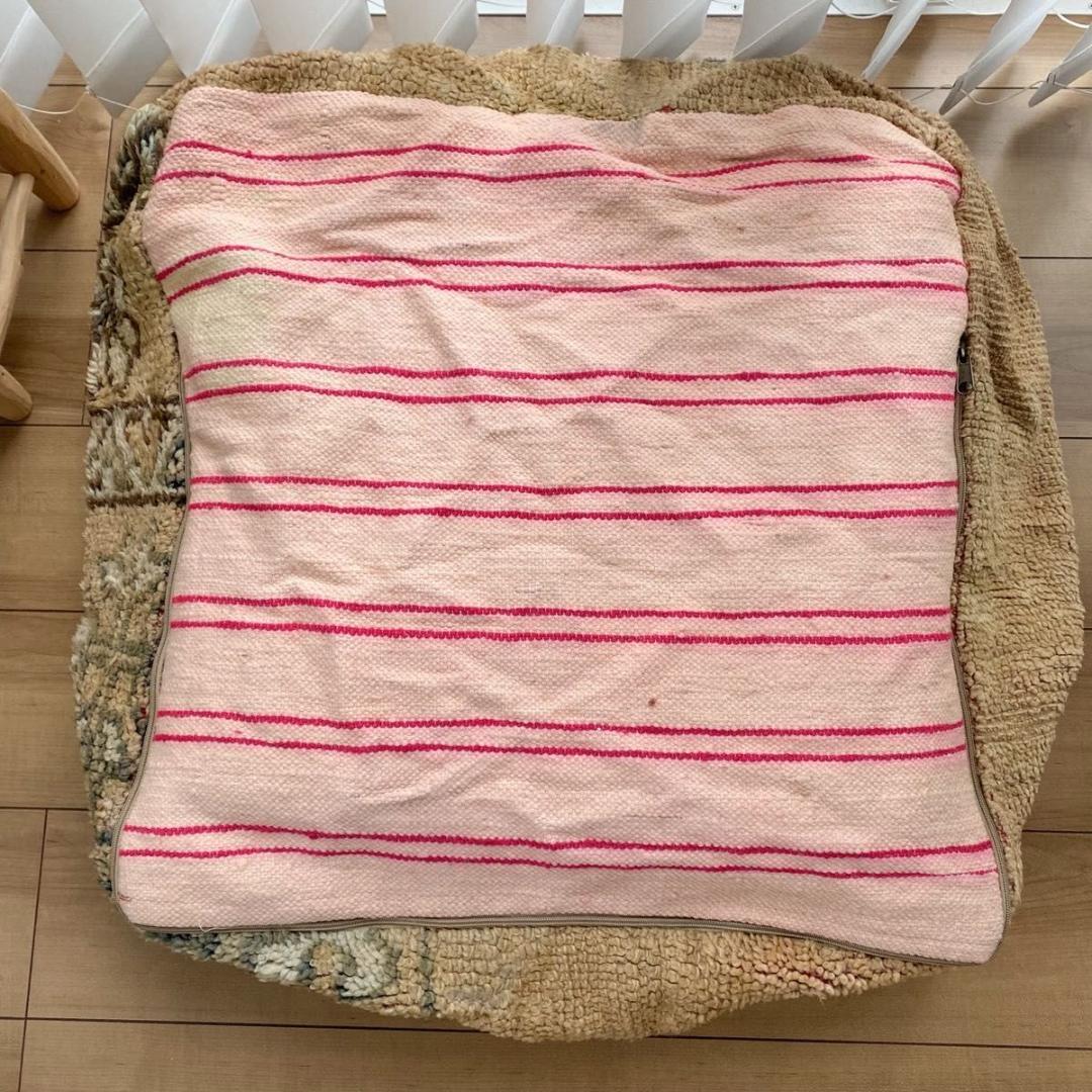 プフ　 モロッコ ウール ヴィンテージ 手織りラグ 60×60CM