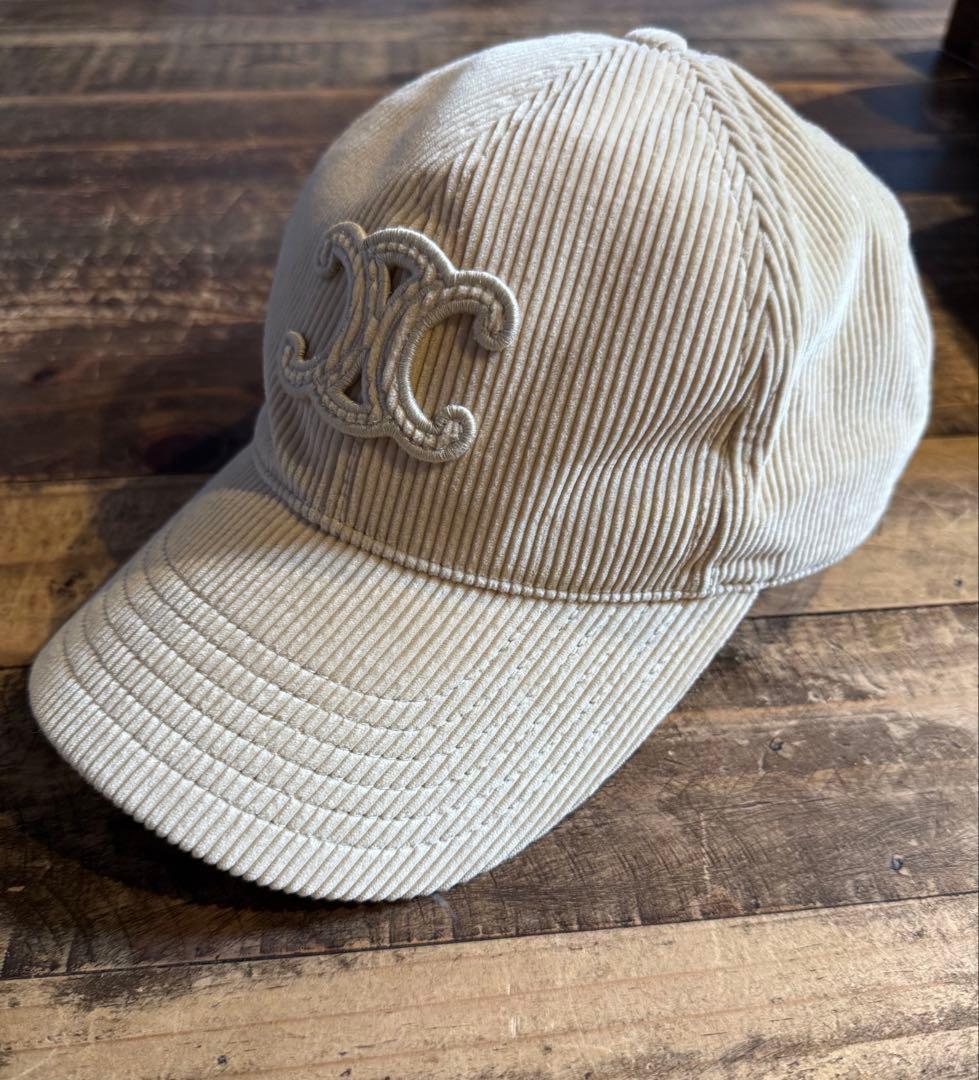 CELINE トリオンフ ベースボールキャップ コーデュロイ クリーム ベージュ