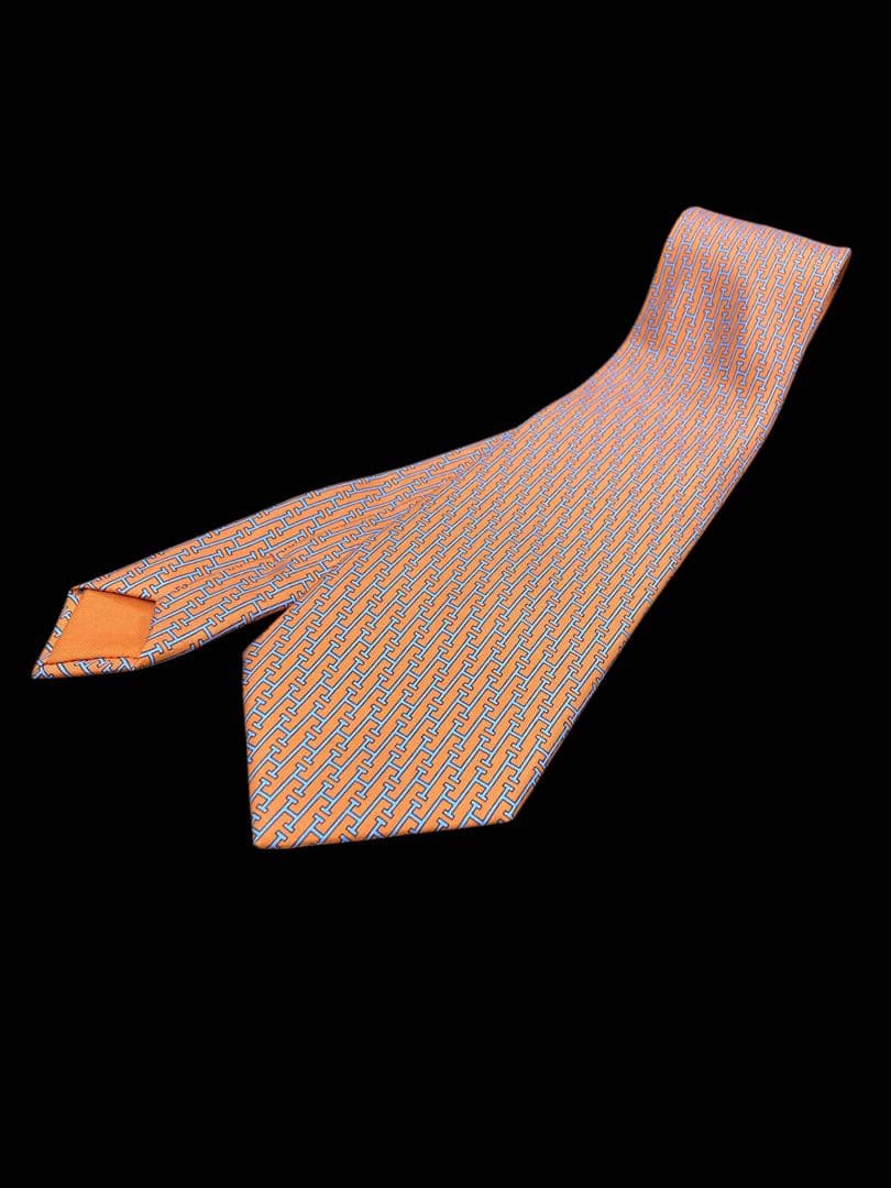 HERMES エルメス ネクタイ シルク100% ライトオレンジ H柄