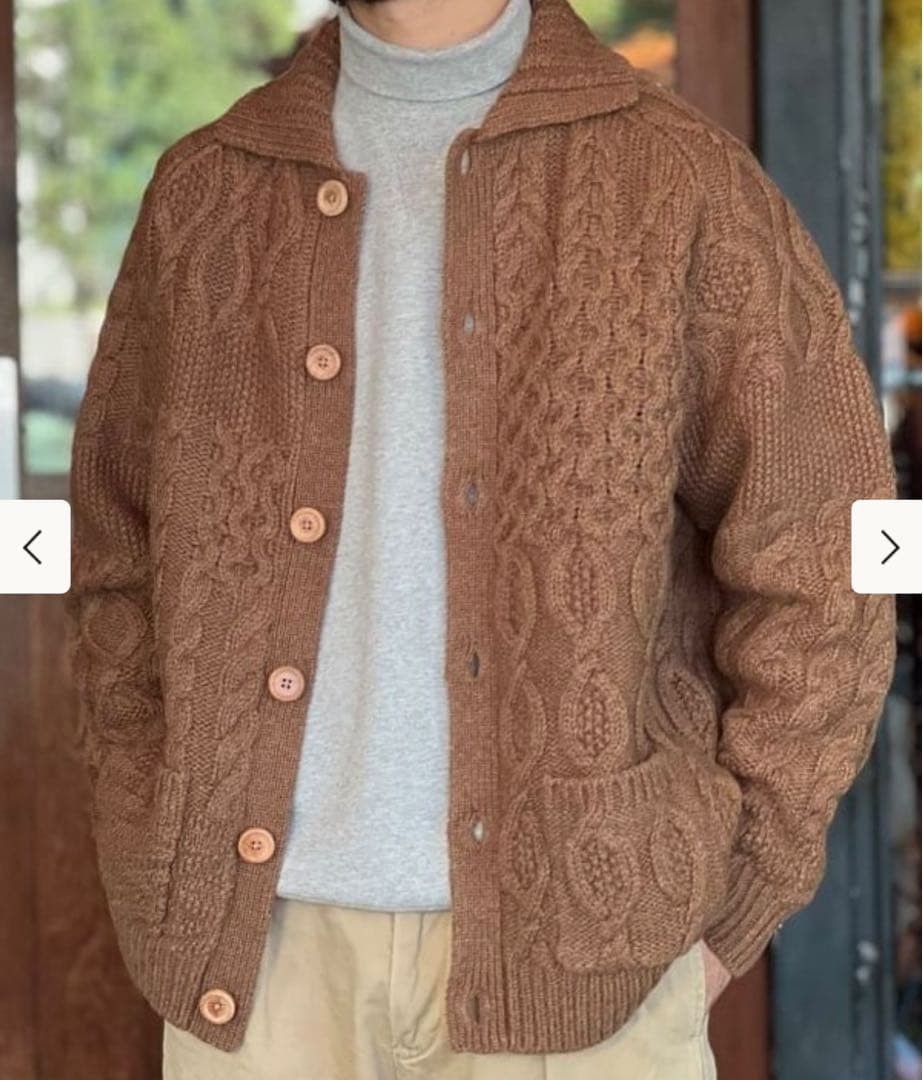 BEAMS PLUS ケーブルニットカーディガン M ブラウン