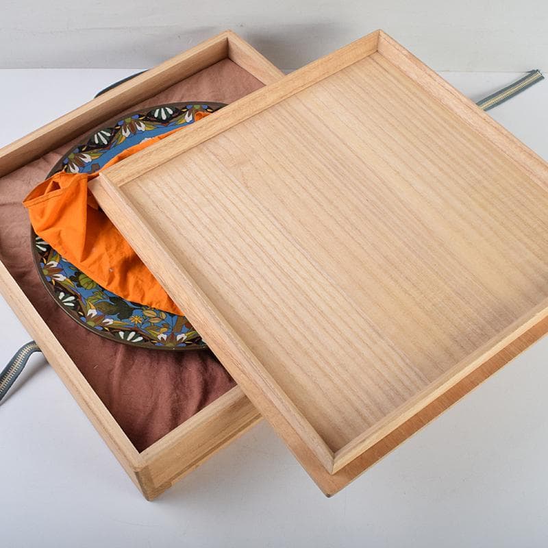 中国　古七宝琺瑯彩　七宝焼　安藤七宝店　盤　皿　2点　時代箱付　M　R9532B