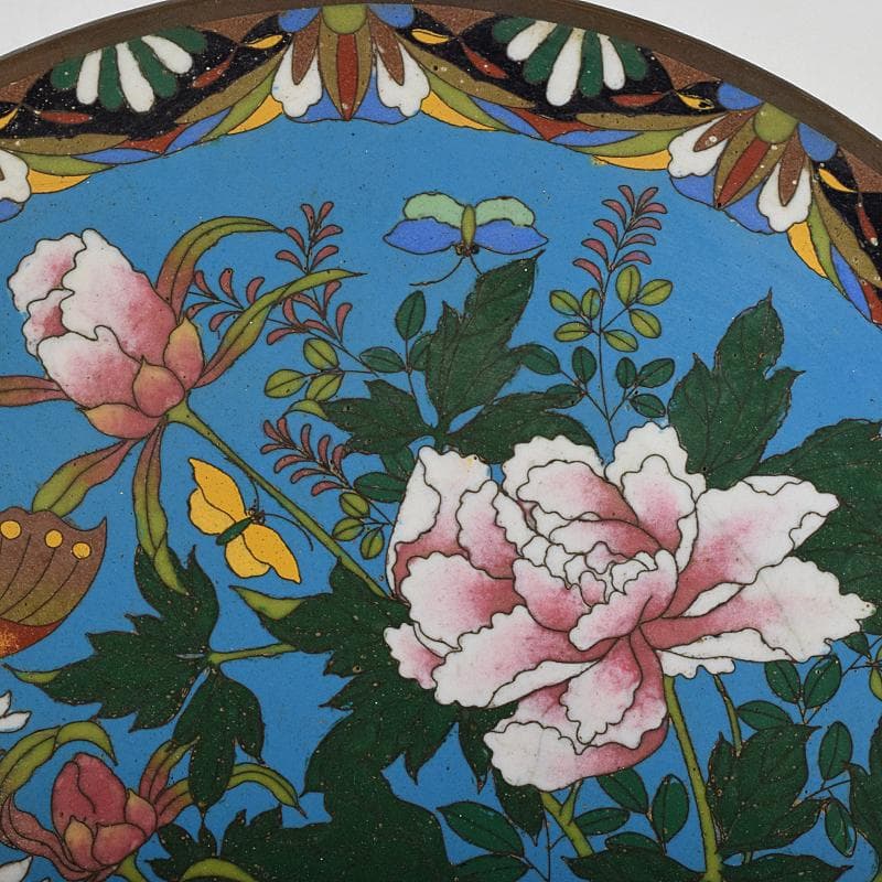 中国　古七宝琺瑯彩　七宝焼　安藤七宝店　盤　皿　2点　時代箱付　M　R9532B