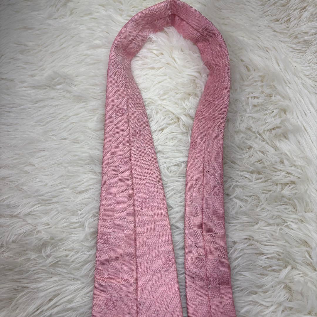 ルイヴィトン ダミエ 現行 チェック柄 シルク ネクタイ ピンク