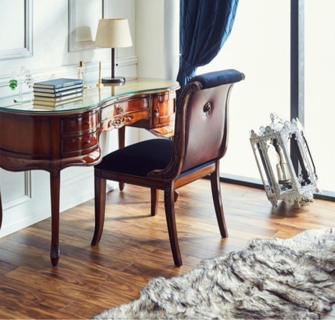 アンティーク風　ダークブラウン 木製デスク 曲線デザイン　プレジデントデスク