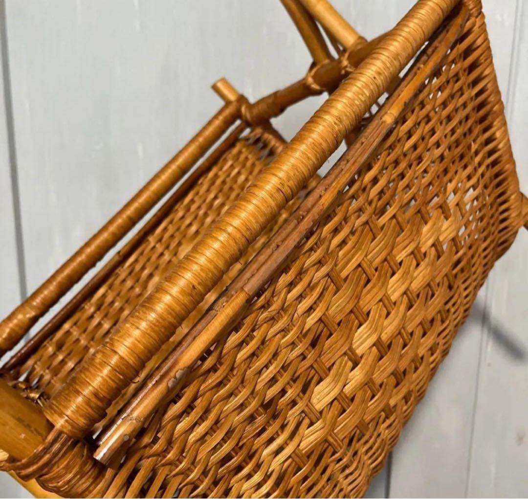 籐 かご バスケット ラタン 昭和レトロ 小物入れ インテリア 古民具　籠