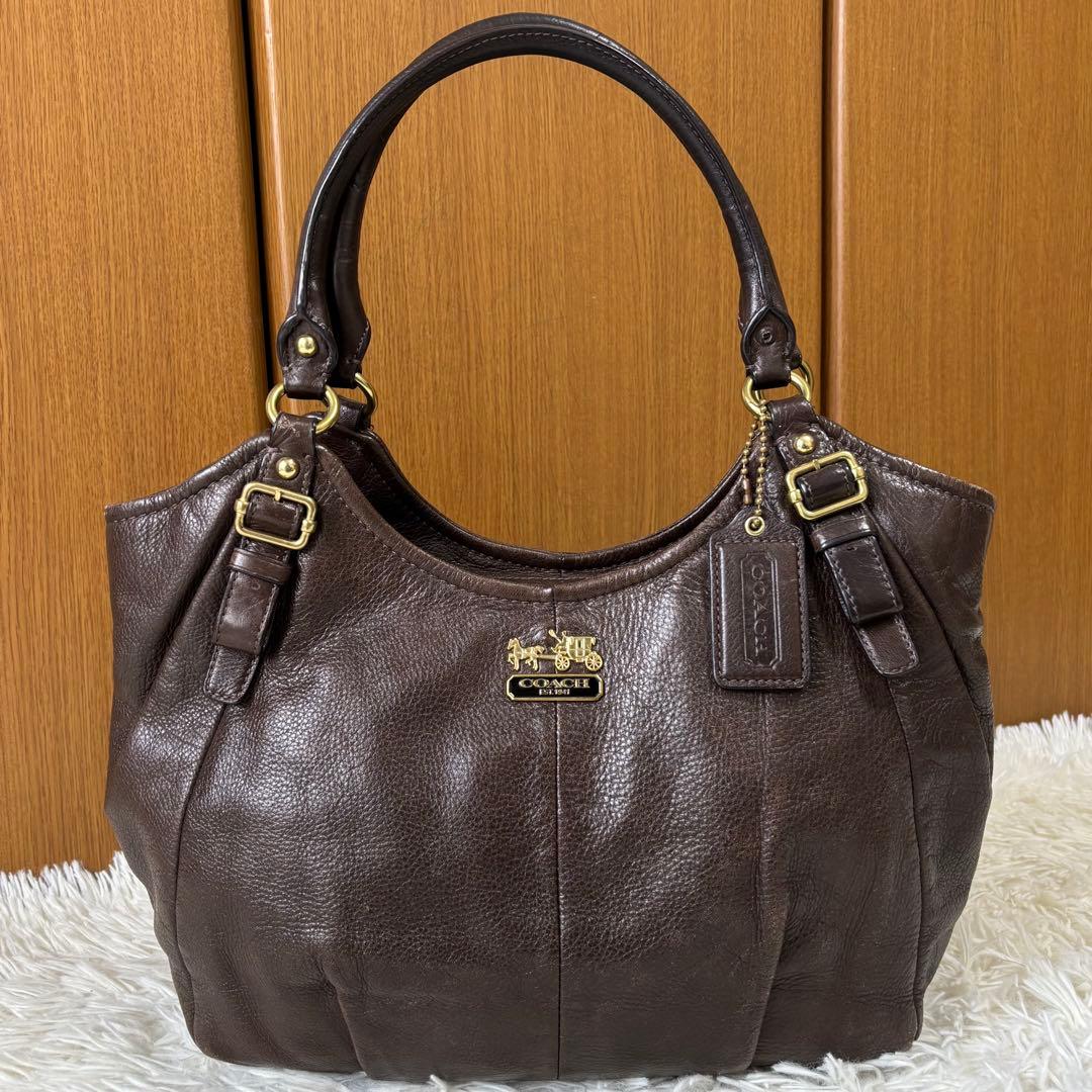 コーチ トートバッグ マディソン マギー レザー ロゴ金具 茶 Y2K 大容量