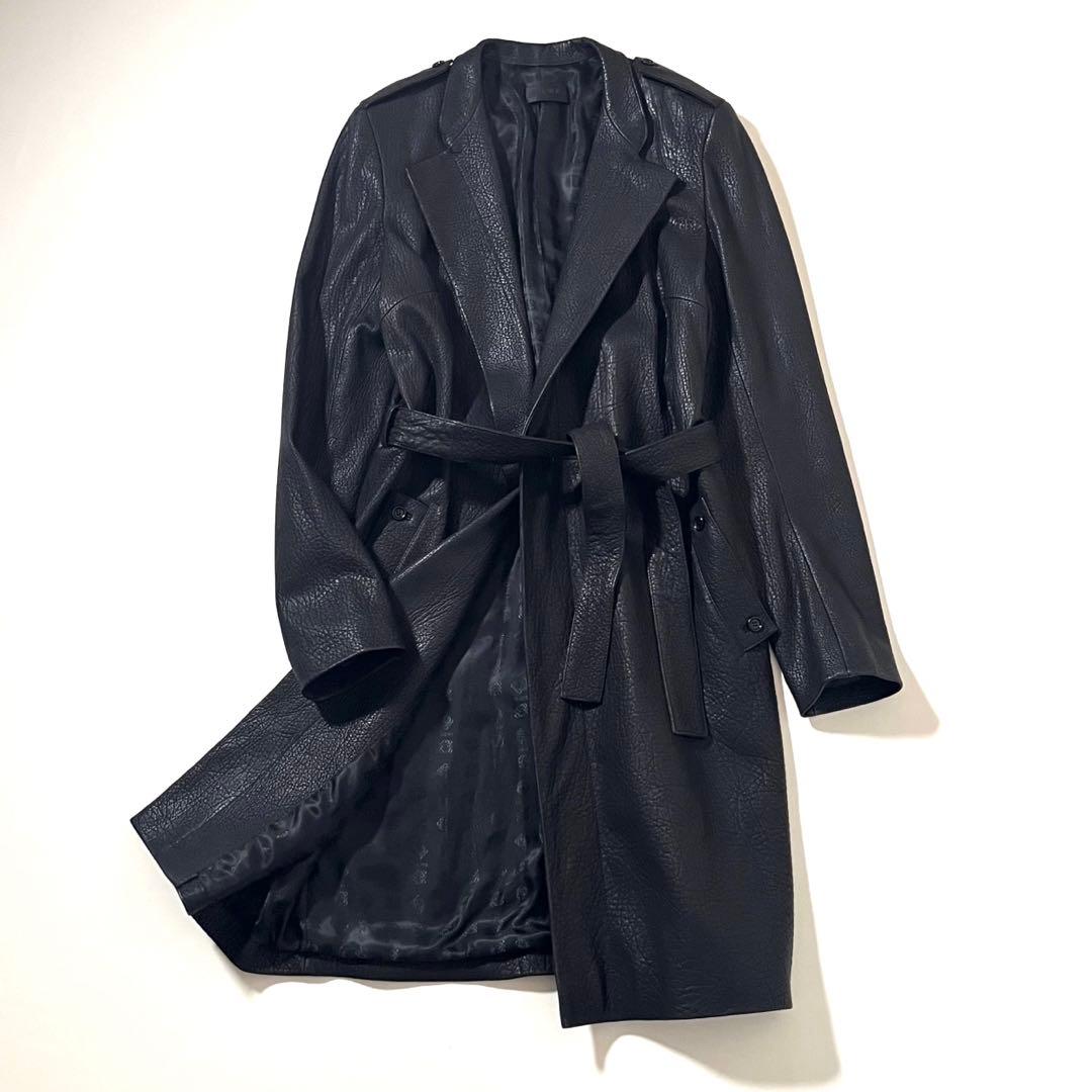 【未使用級】LOEWE/ロエベ　レザー ロングコート　ベルト付き　アナグラム総柄