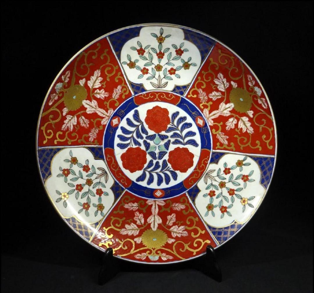 時代物 古伊万里 染錦 大皿 飾り皿 幅約45cm 古陶磁 t123134