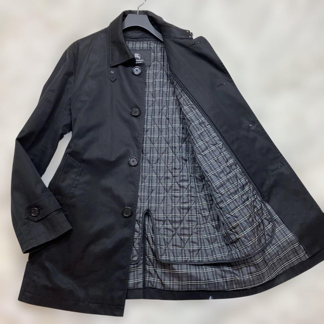 極美品バーバリーブラックレーベル ステンカラーコート ノバチェックライナー付黒L