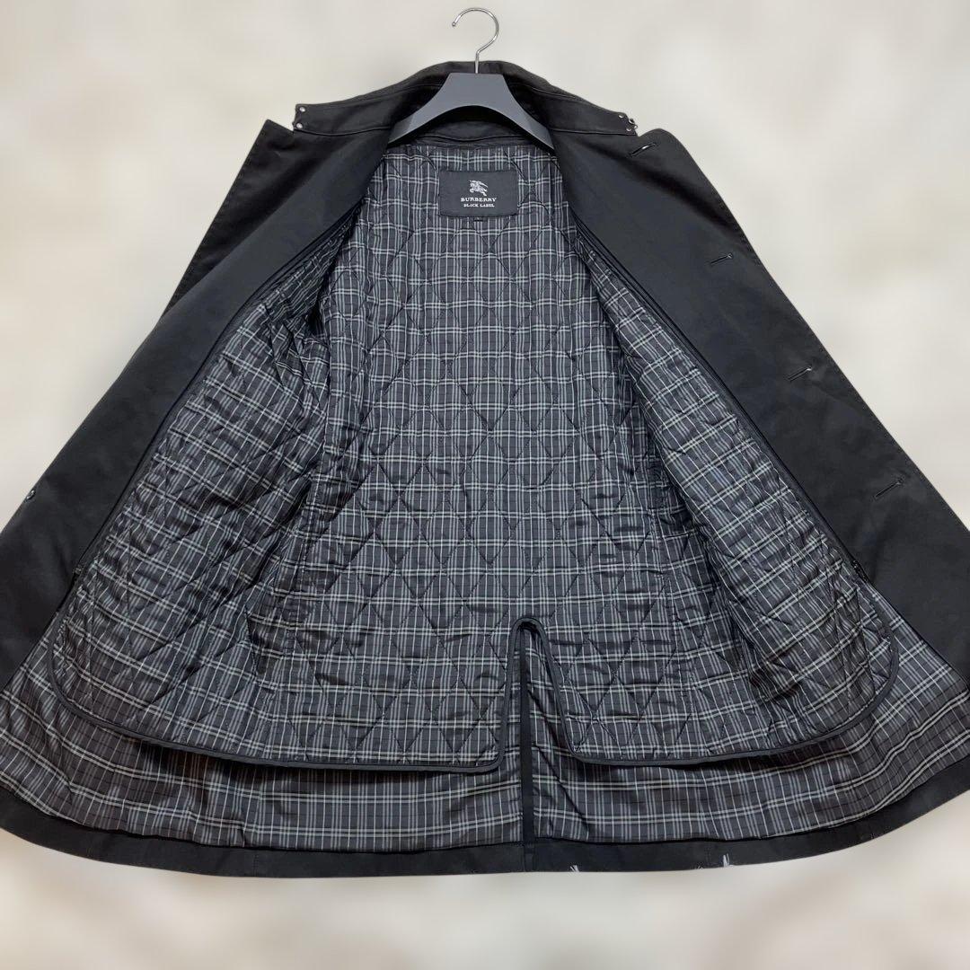 極美品バーバリーブラックレーベル ステンカラーコート ノバチェックライナー付黒L