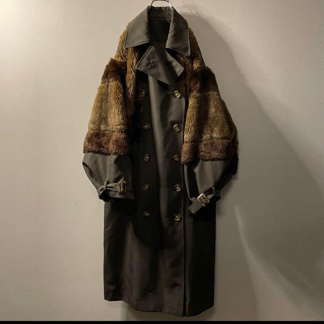 奇天烈 変形 オーバーサイズ ファー ドッキング ミリタリー コート 秋冬