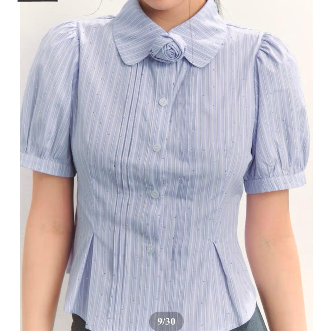 トップス Rose accent shirt blouse misty blue