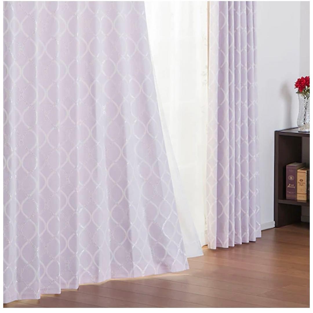 薄紫 ダイヤモンドパターン プリーツカーテン