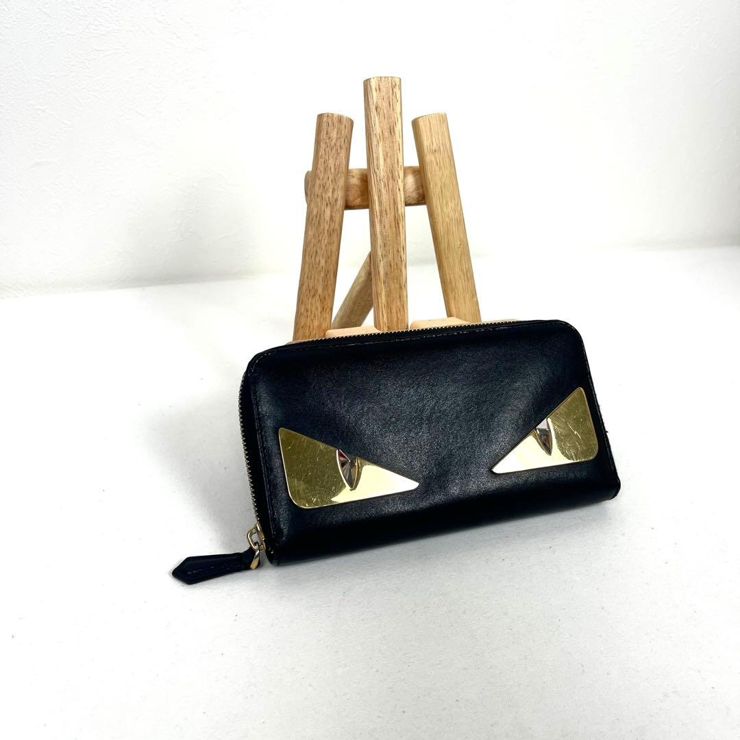 フェンディ　長財布　バグズ　モンスター　メタルアイ　ラウンドファスナー　レザー