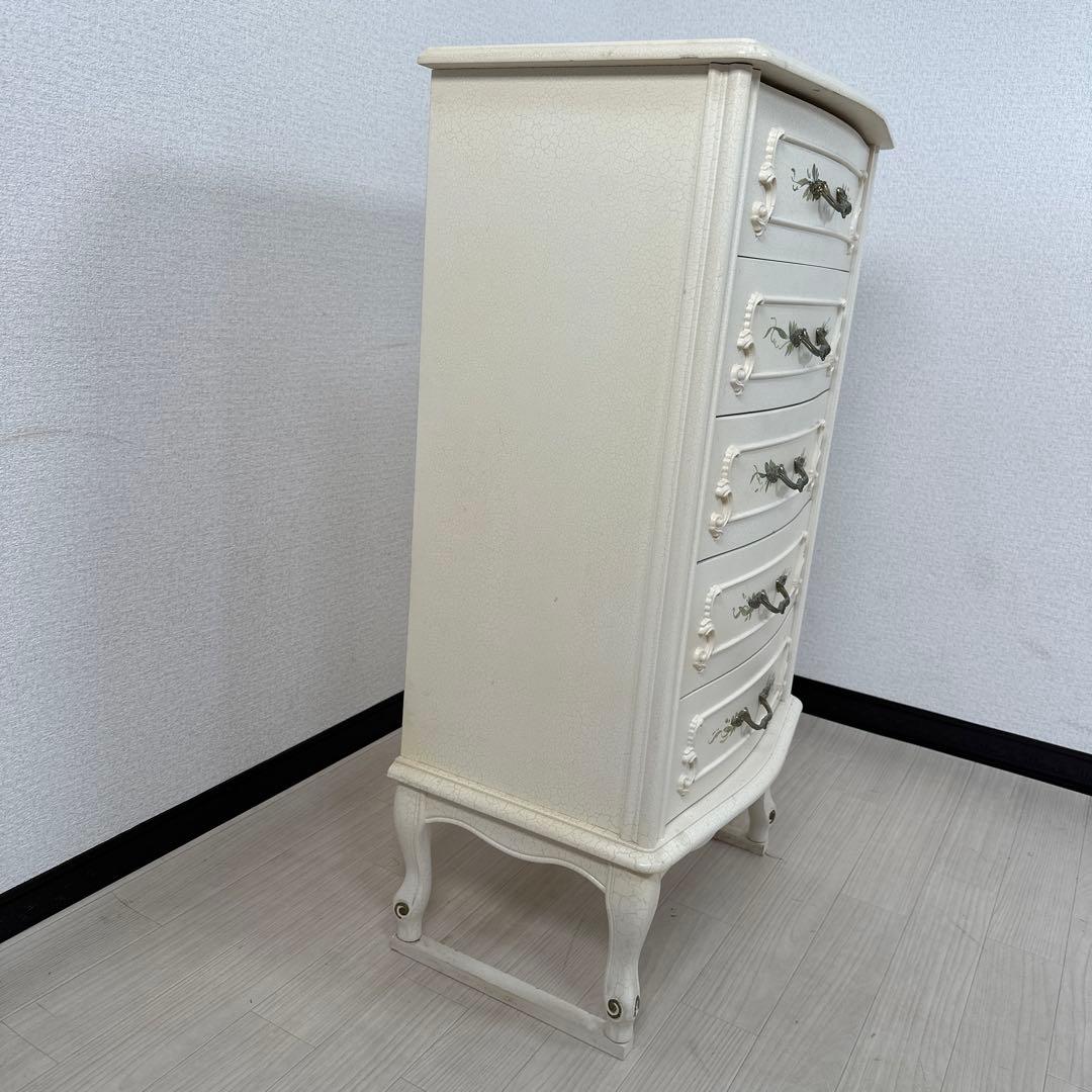 ロココ調 姫系 チェスト 5段5杯 金属取手 猫脚 アンティークスタイル i4※