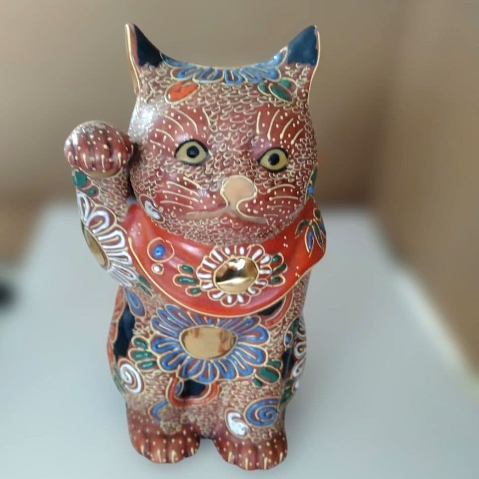 九谷焼　八幡窯　アンティーク招き猫