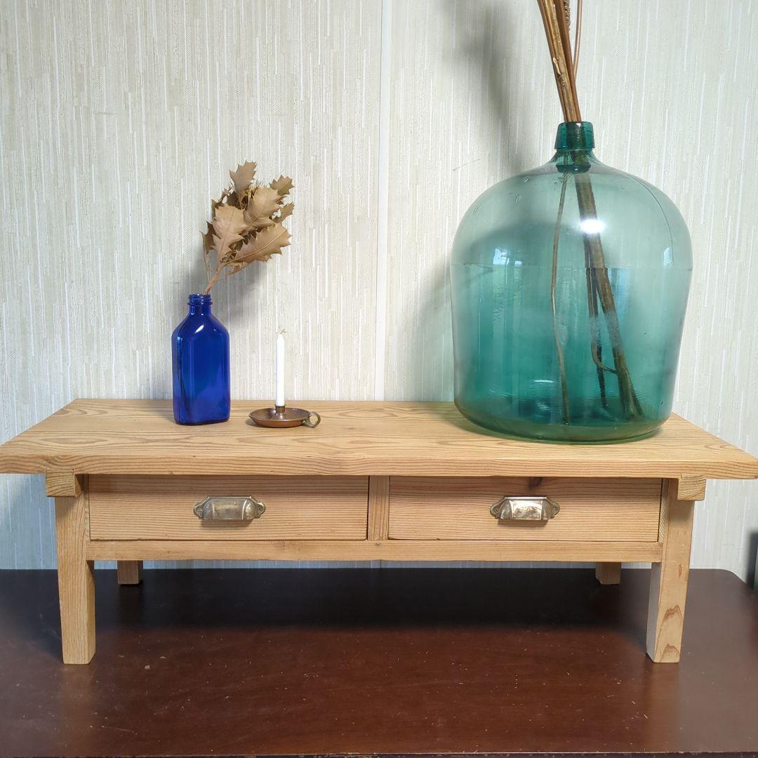 木製アンティーク ローテーブル2引き出し