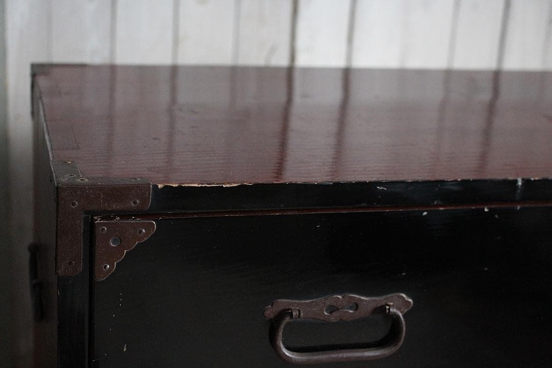 綺麗な丸金具庄内箪笥　3段　タンス　収納　古家具　古民家　時代家具